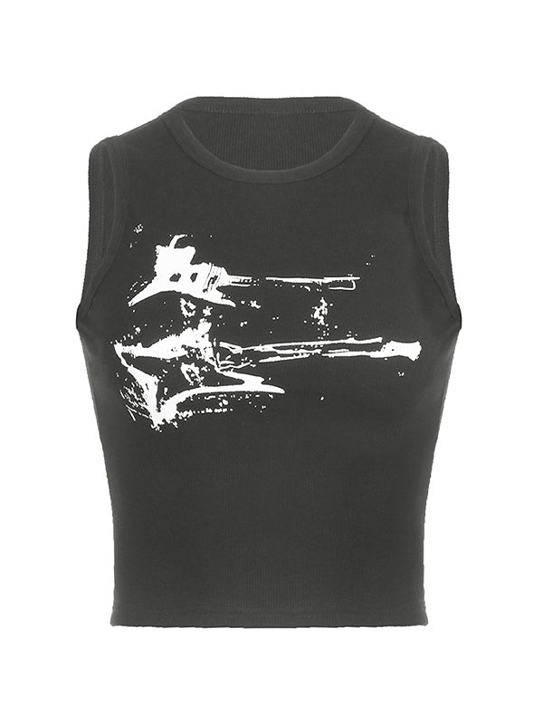 Women's Guitar Ribbed Cropped Tank Top