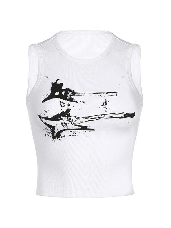 Women's Guitar Ribbed Cropped Tank Top