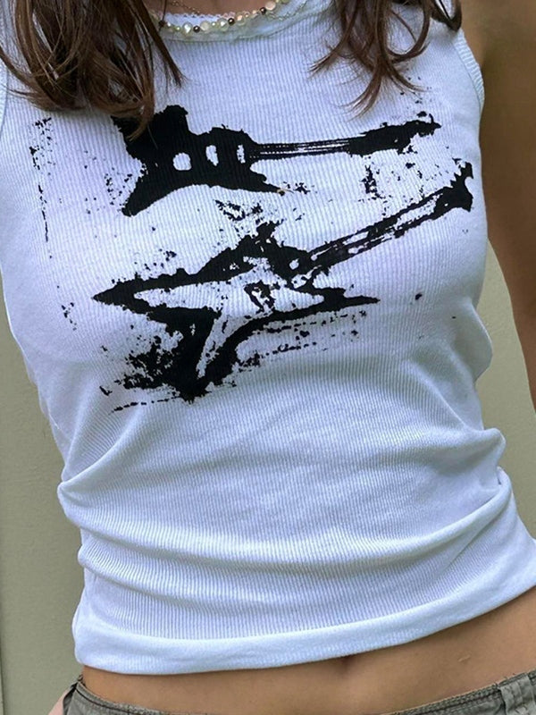 Women's Guitar Ribbed Cropped Tank Top