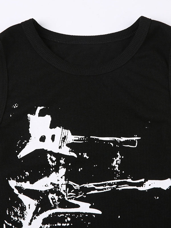 Women's Guitar Ribbed Cropped Tank Top