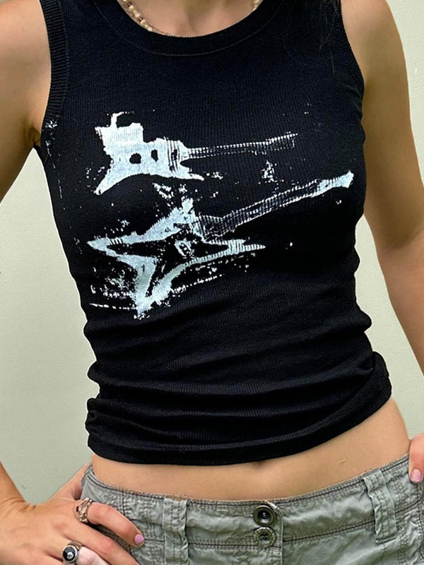 Women's Guitar Ribbed Cropped Tank Top