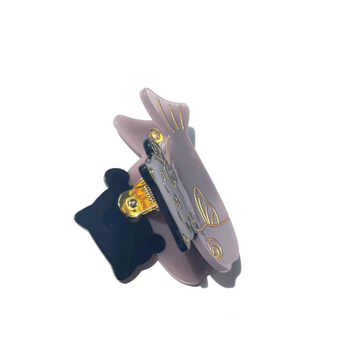 Alorar black cat love purple fish hair claw clamp with intricate design and secure grip for styling hair.