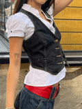 Women's Buttoned Denim Y2K Corset Top