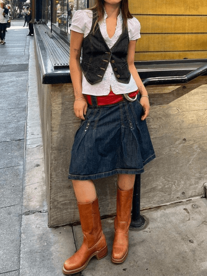 Women's Buttoned Denim Y2K Corset Top