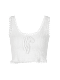 Women's Cropped Lace Trim White Tank Top