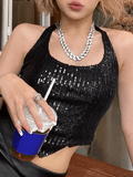 Women's Cropped Sequin Halter Corset Top