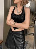 Women's Cropped Sequin Halter Corset Top
