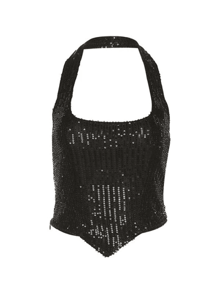 Women's Cropped Sequin Halter Corset Top