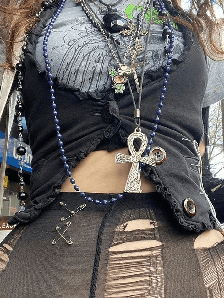 Women's Frill Trim Corset Top Black