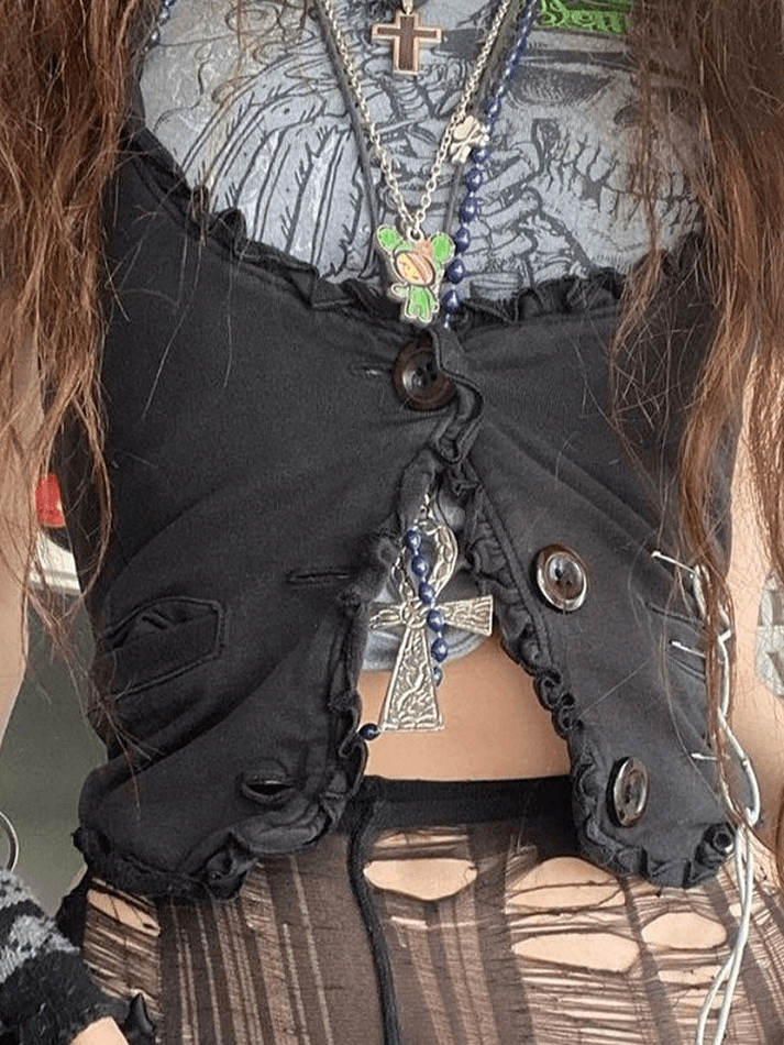 Women's Frill Trim Corset Top Black