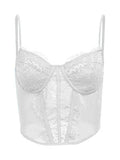 Women's Lace Mesh Embroidery Corset Top White