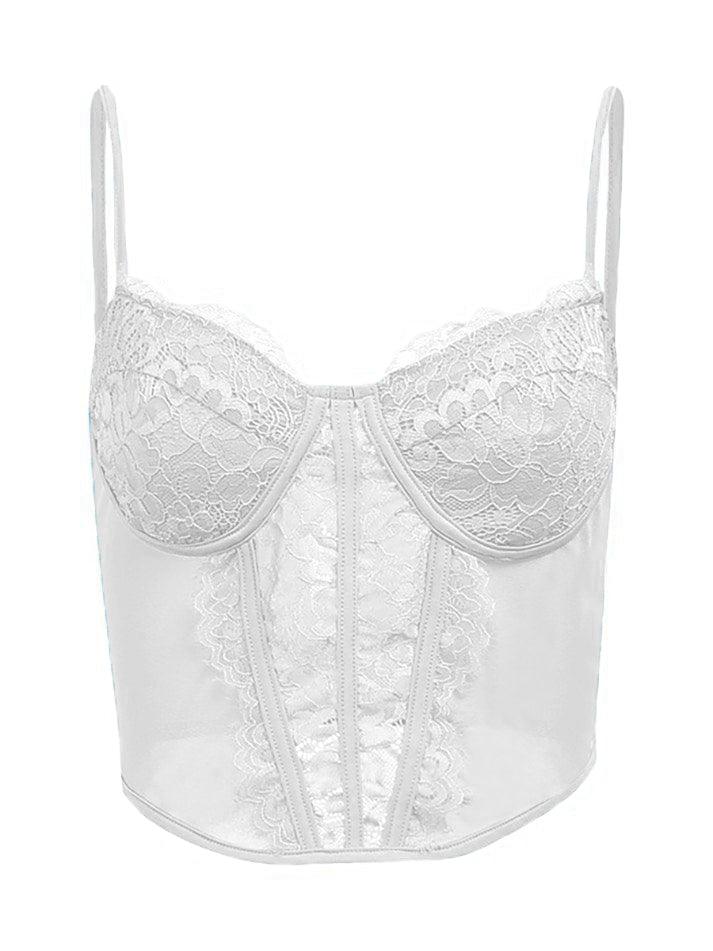Women's Lace Mesh Embroidery Corset Top White