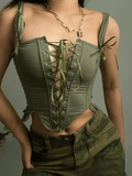 Women's Lace Up Corset Top Green