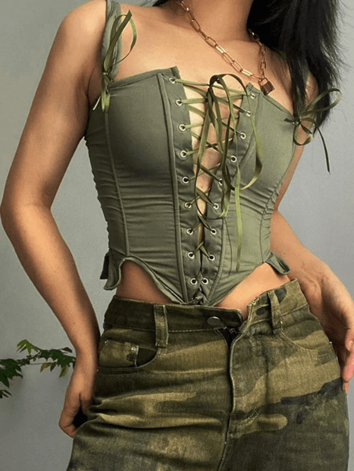 Women's Lace Up Corset Top Green