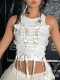 Women's Lace Up Ribbed Cropped Tank Top