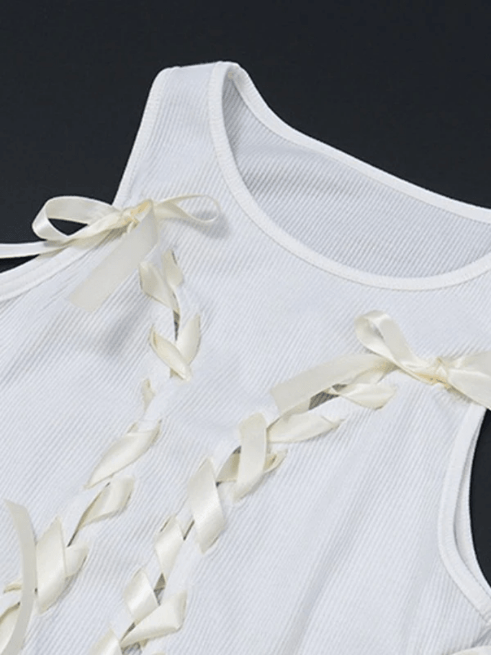 Women's Lace Up Ribbed Cropped Tank Top