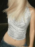 Women's Silver Halter Cropped Tank Top