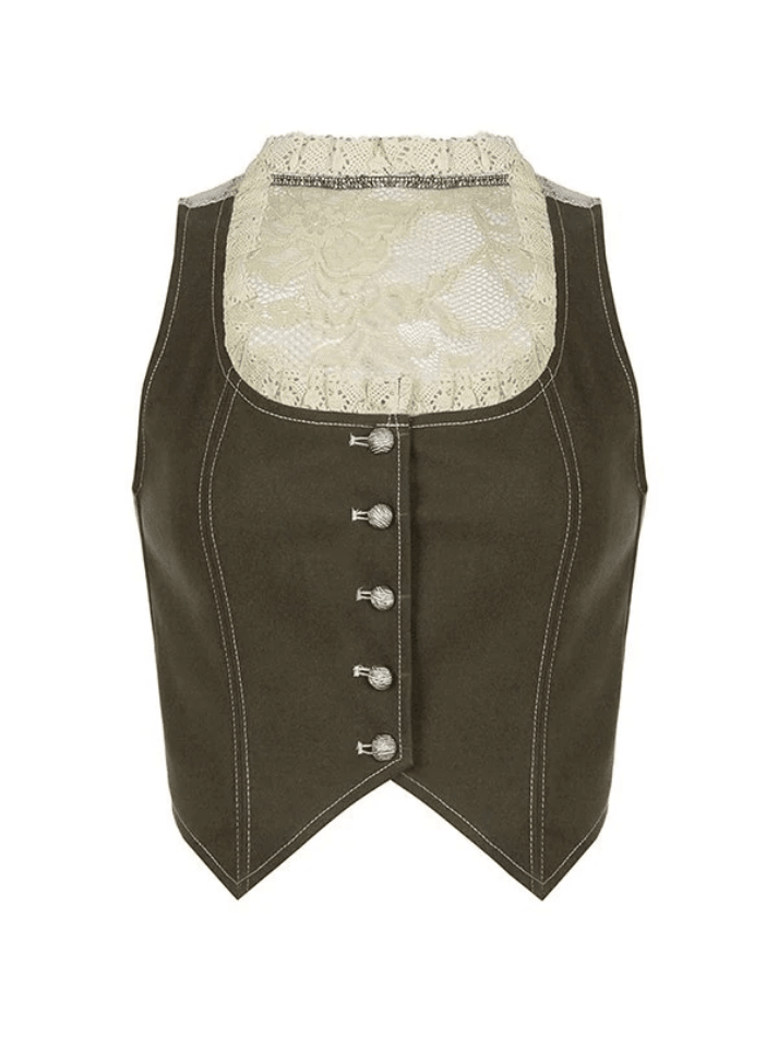 Women's Paneled Lace Button Front Corset Top