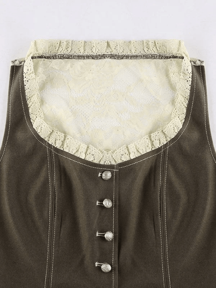 Women's Paneled Lace Button Front Corset Top