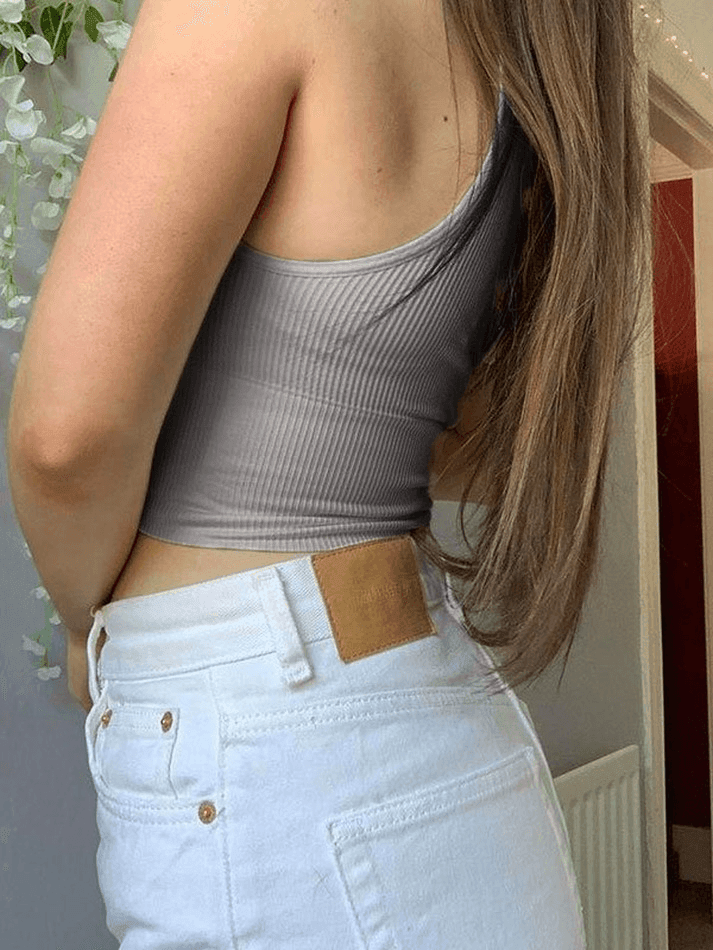 Women's Plunge Neck Rib Crop Tank Top