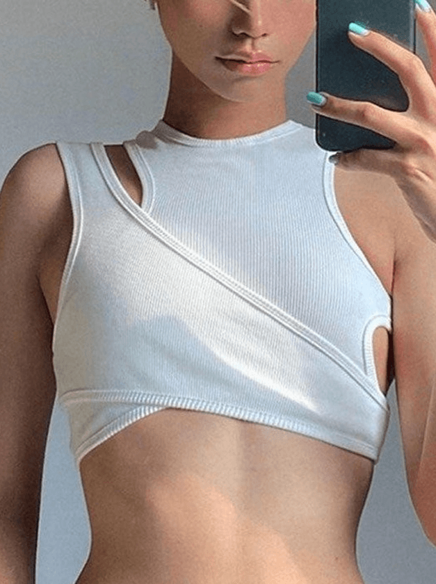 Women's Ribbed Crop Tank Top Set White