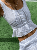 Women's Ruffle Broderie Lace Tank Top White