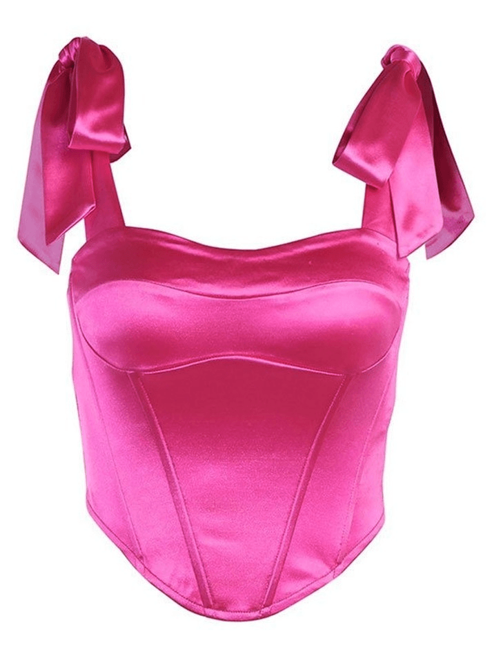 Women's Satin Tie Strap Corset Top Pink