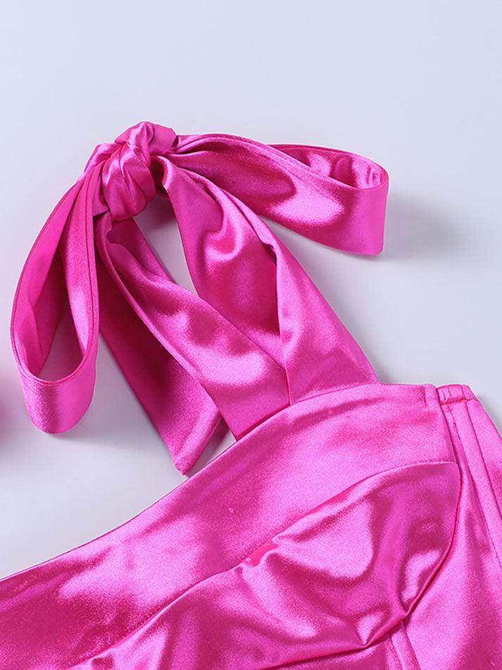 Women's Satin Tie Strap Corset Top Pink