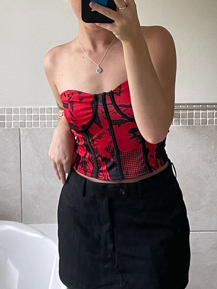Women's Screen Print Strapless Corset Top
