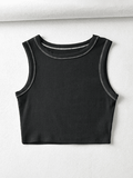 Women's Stitched Detail Ribbed Crop Tank Top Black