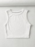 Women's Stitched Detail Ribbed Crop Tank Top White