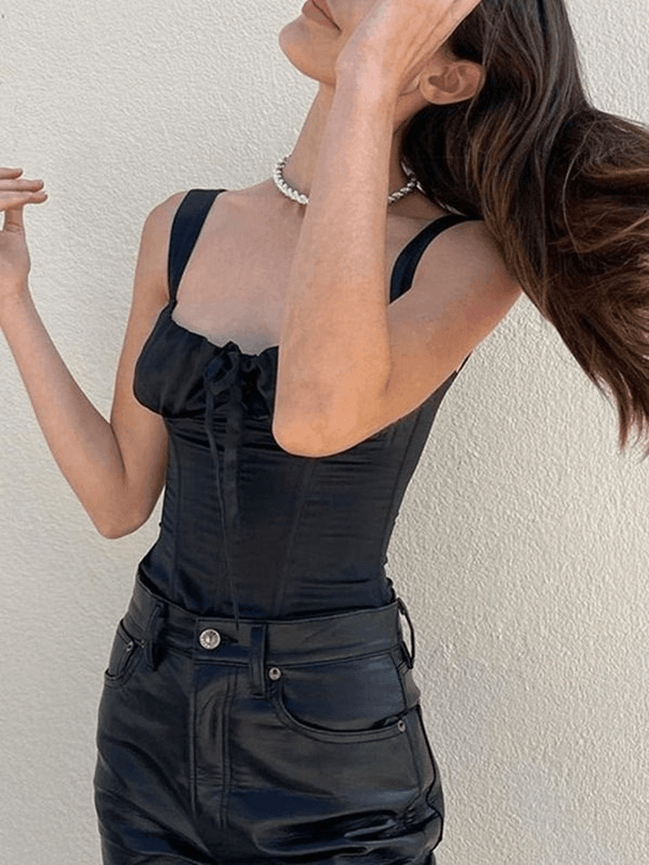 Women's Tie Front Satin Corset Top