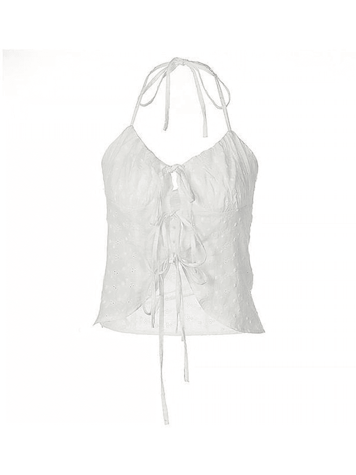 Women's Tie Strap Broderie Lace Corset Top