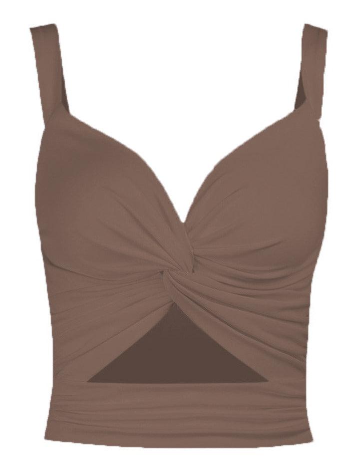 Women's Twisted Cutout Crop Tank Top Khaki