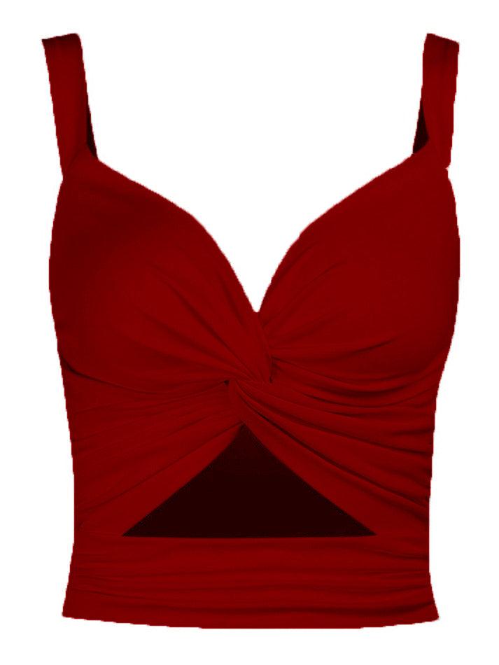 Women's Twisted Cutout Crop Tank Top Red