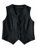 Women's V Neck Pinstriped Button Corset Top