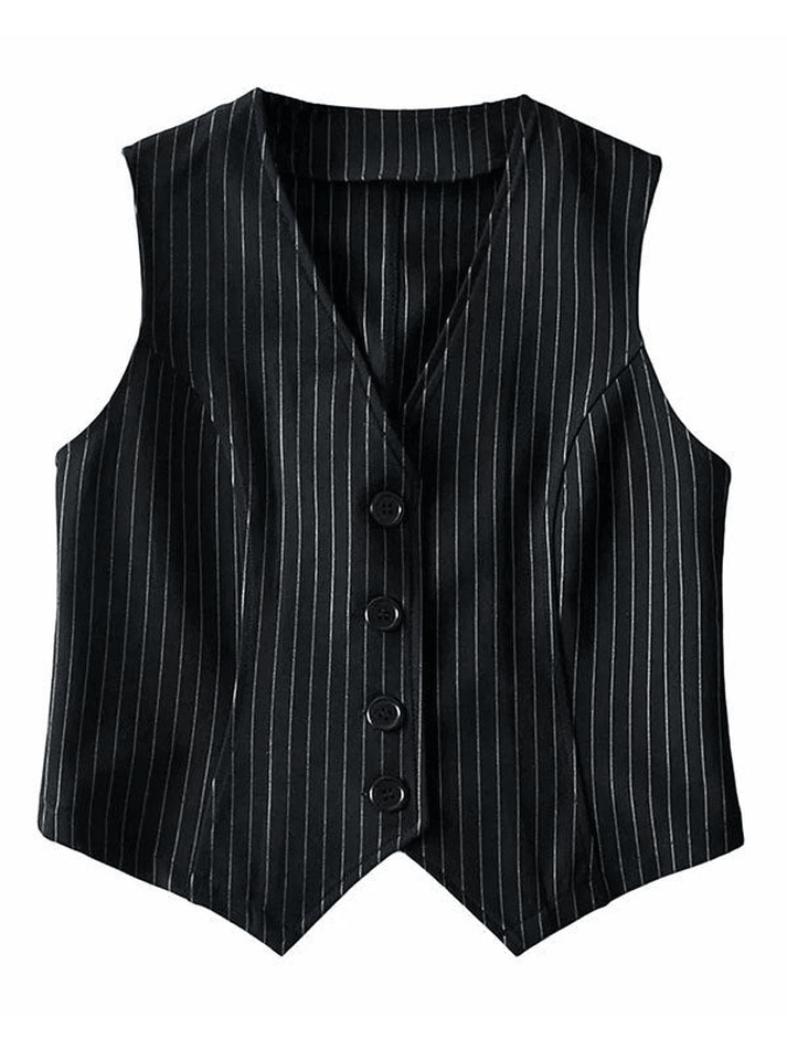 Women's V Neck Pinstriped Button Corset Top