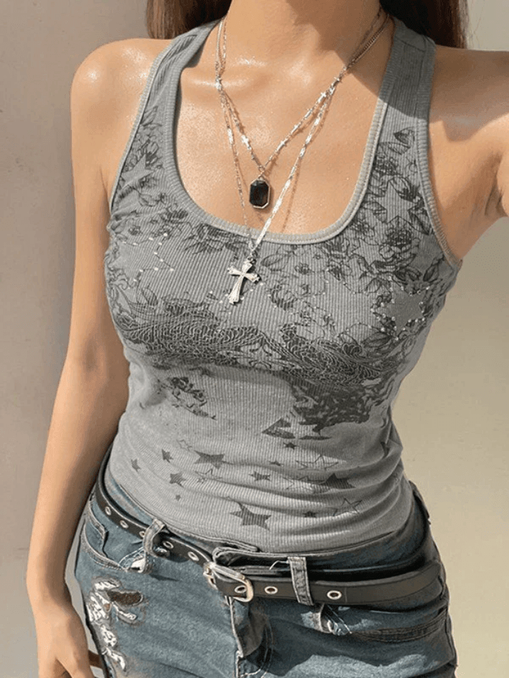 Women's Vintage Floral Star Print Tank Top